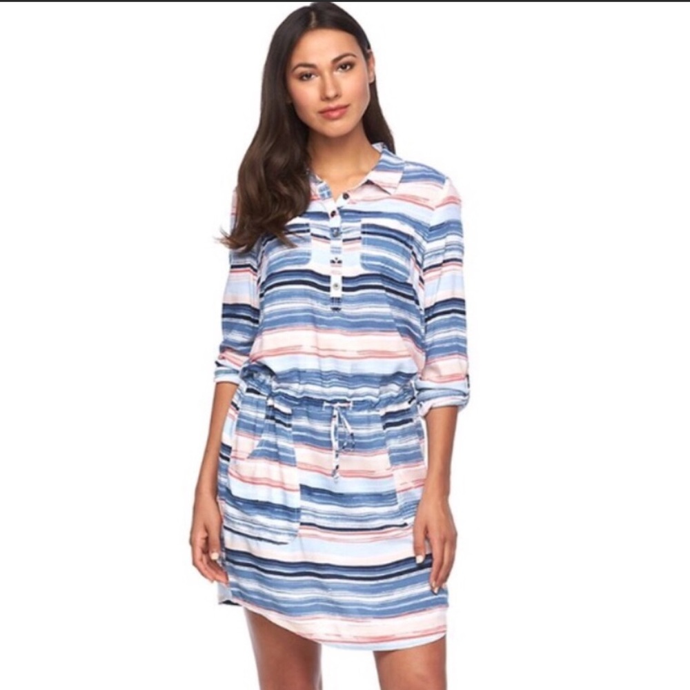 Sonoma Multi Colored Striped Drawstring Shirtdress XS
